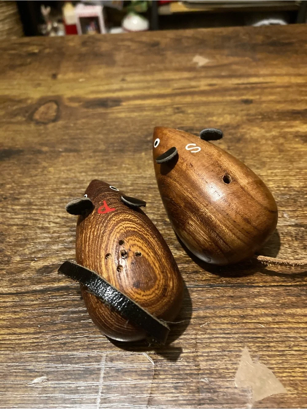 Teak wood mice salt & pepper shakers